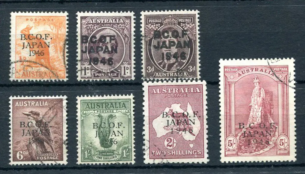 1946 BCOF set of 7 to 5/- Robes on both thin ... Image 1++