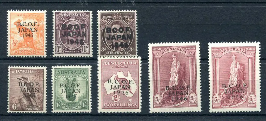1946 BCOF set of 8 to 5/- Robes on both thick & ... Image 1++