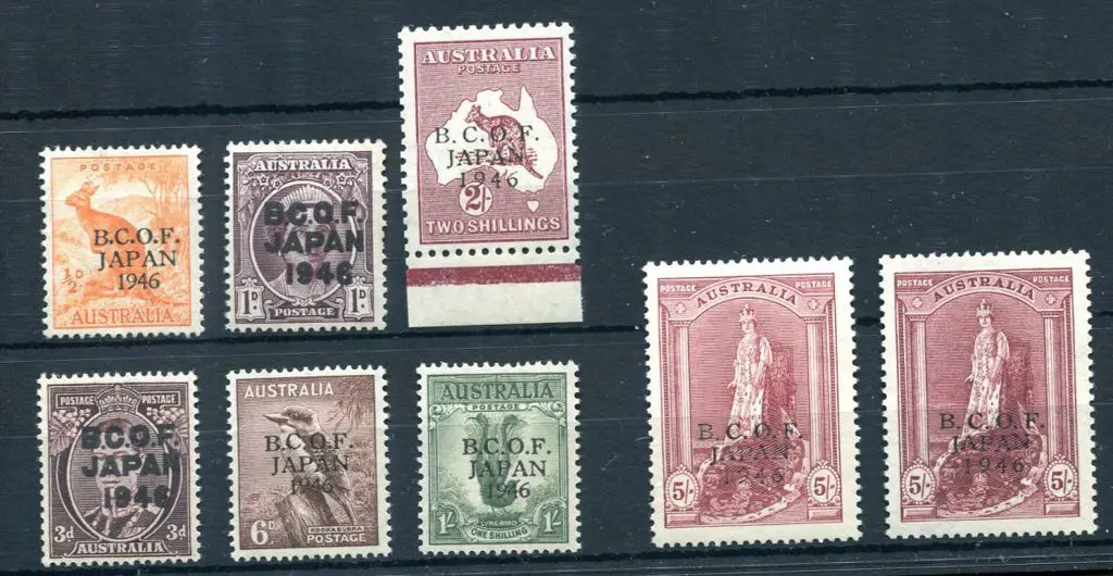 1946 BCOF set of 8 from ½d to 5/- on both papers. ... Image 1++