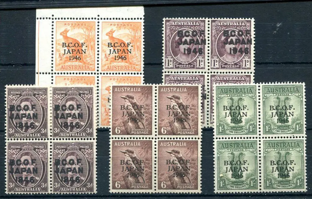 1946 ½d, 1d, 3d, 6d & 1/- "BCOF JAPAN 1946" ovptd ... Image 1++