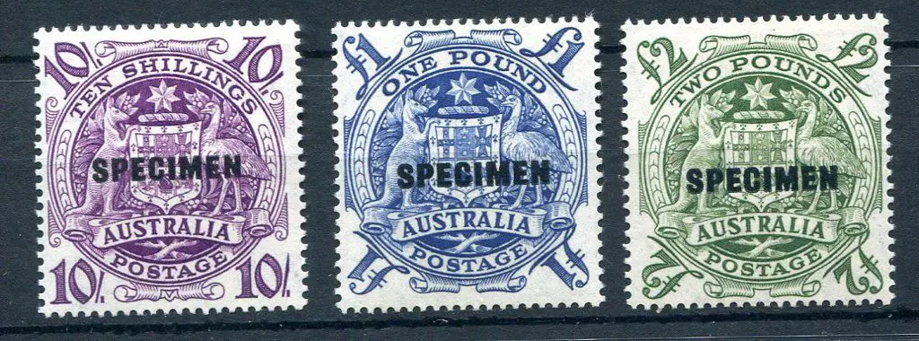 1949/50 Arms set of 3 ovptd "SPECIMEN". MUH with ... Image 1++