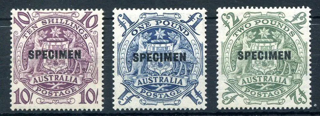 1949/50 Arms set of 3 ovptd "SPECIMEN". MUH with ... Image 1++