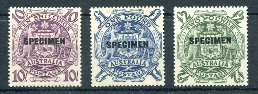 1949/50 Arms set of 3 ovptd "SPECIMEN". MUH with ... Image 1++