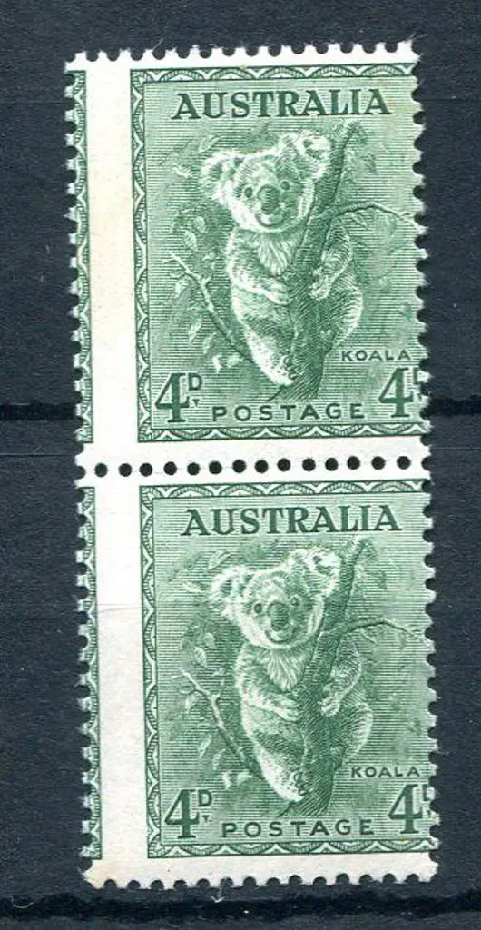 1956 4d Koala, no wmk, vert pair with misplaced ... Image 1++