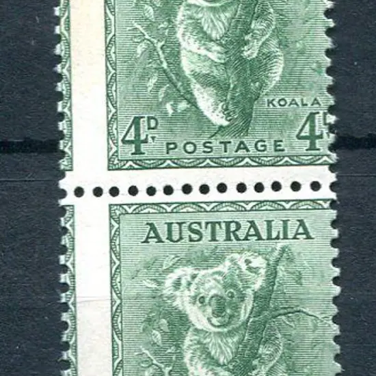 1956 4d Koala, no wmk, vert pair with misplaced ...