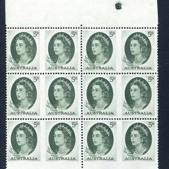 1964 5d green QEII uncut booklet pane block of 12 ...