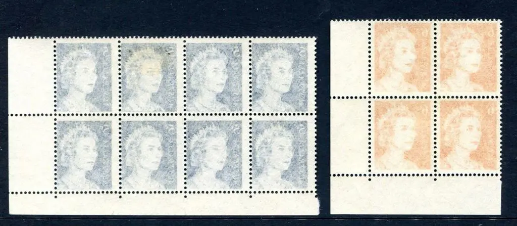 1967 5¢ blue QEII corner block of 8 & 1970 6¢ ... Image 1++