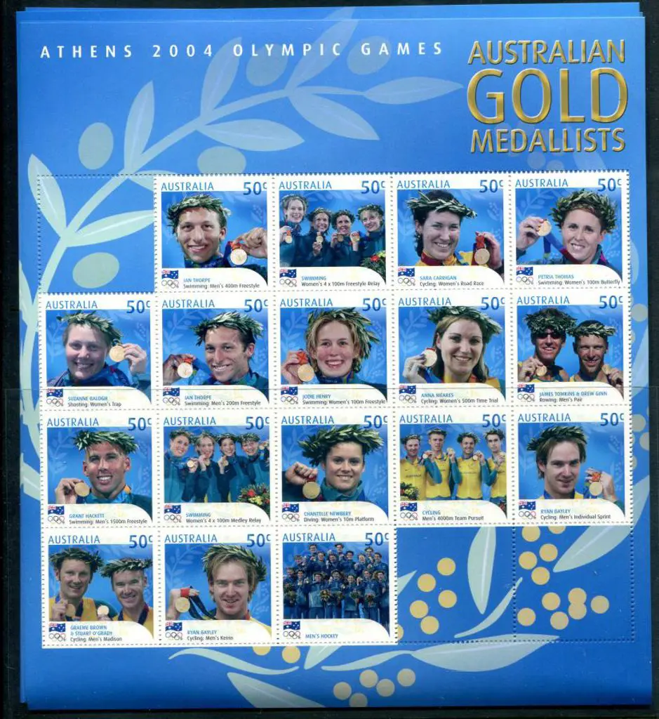 2004 Australian Olympic Gold Medallists sheetlet ... Image 1++