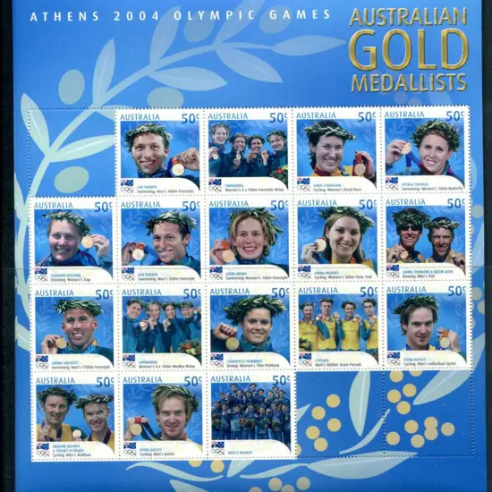 2004 Australian Olympic Gold Medallists sheetlet ...