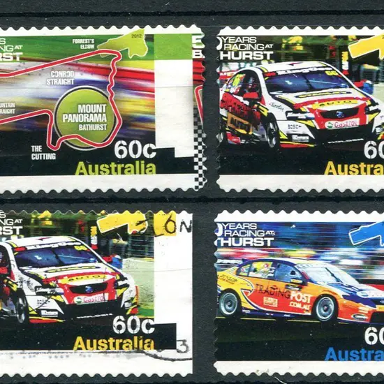 2012 60c Bathurst Racing S/A's x 4 postally used ...