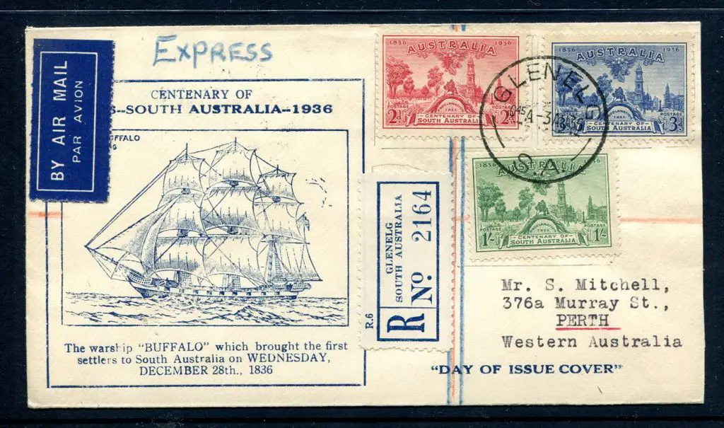 1936 (3rd Apr) South Aust Cent set of 3 on ... Image 1++