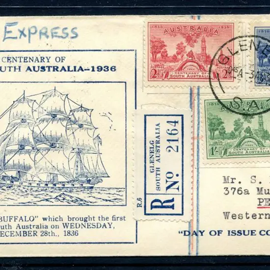 1936 (3rd Apr) South Aust Cent set of 3 on ...