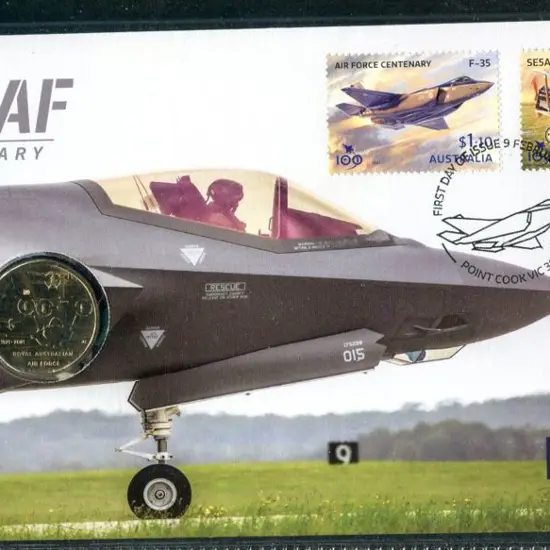 2021 (9th Feb) RAAF Cent. $1 RAM illust coin with ...
