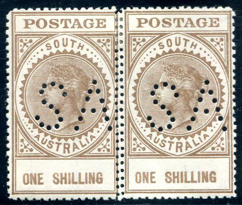1911 1/- brown horiz pair perfined "SA" with ... Image 1++