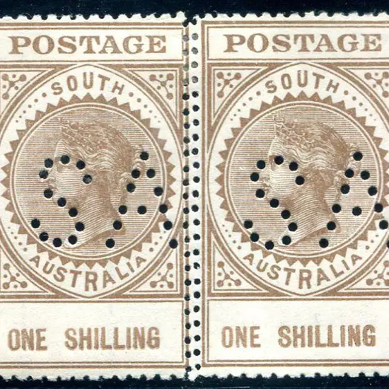 1911 1/- brown horiz pair perfined "SA" with ...