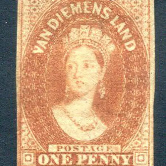 1857 1d deep red-brown QV with "double lined 1" ...