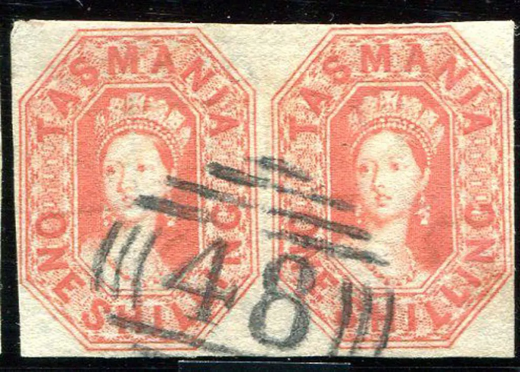 1858 1/- vermilion imperf horiz pair. Superb fine ... Image 1++