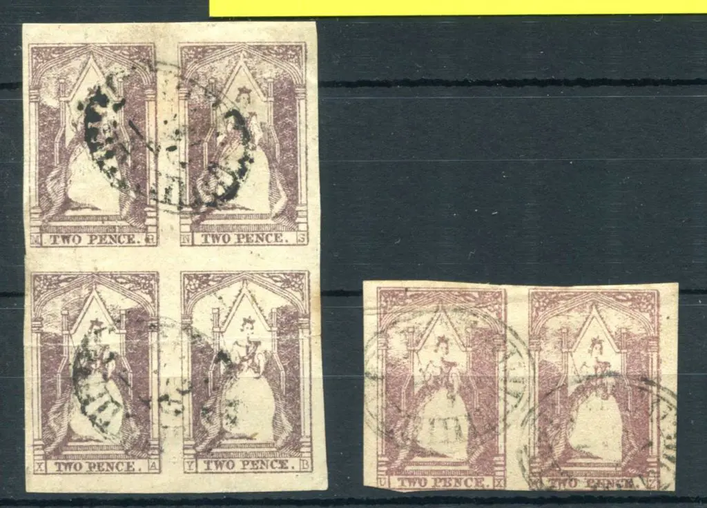 1852/54 2d "Queen on Throne" pair & "weak ... Image 1++
