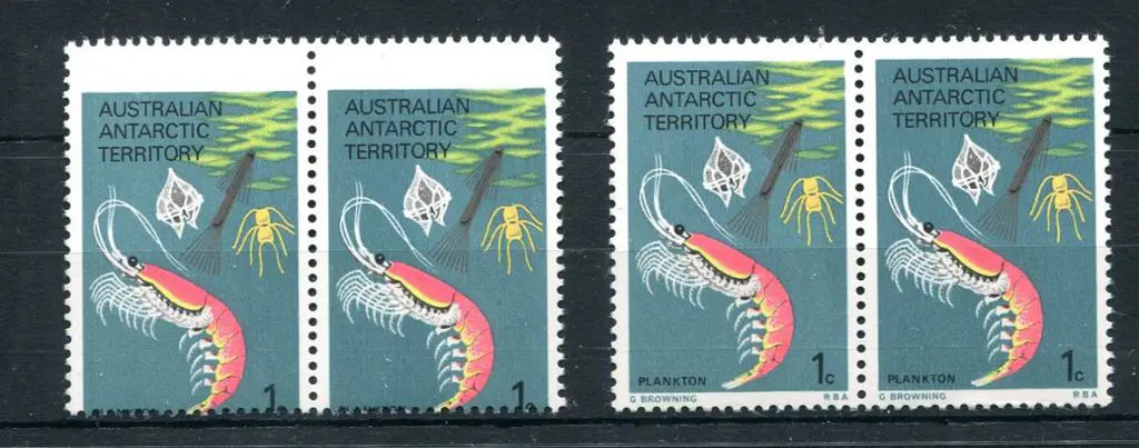 1973 1c Plankton horiz pair with massive perf ... Image 1++