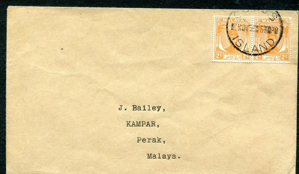 1954 (Nov) plain cover addressed to Perak franked ... Image 1++