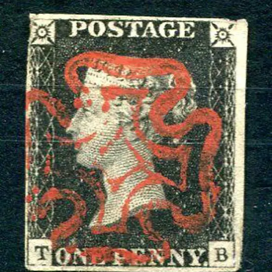 1840 1d black superb used with bold upright red ...