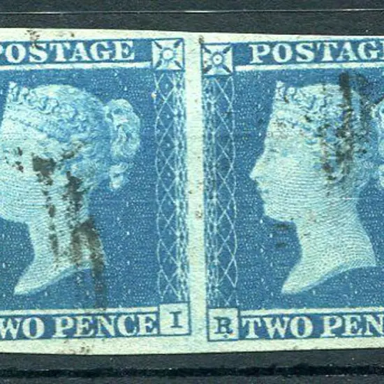 1841 2d blue horizontal imperf pair with broad ...