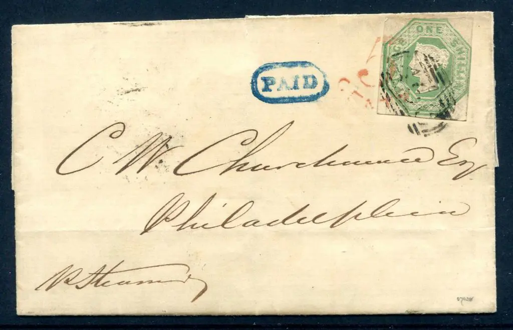 1849 (27th July) 1/- green embossed with four ... Image 1++