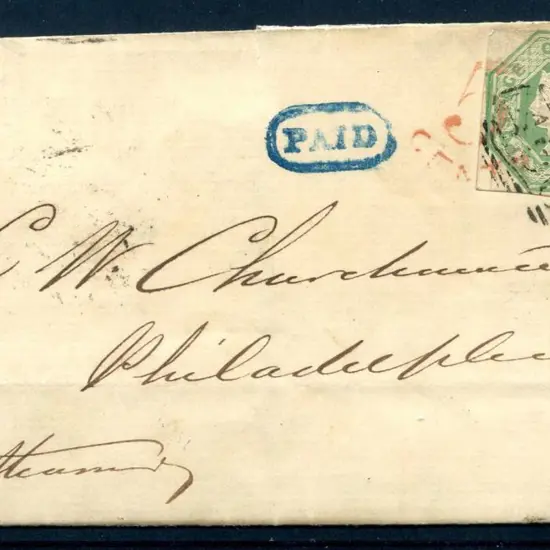 1849 (27th July) 1/- green embossed with four ...