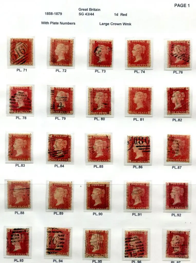 1858/79 1d reds complete plate number used ... Image 1++