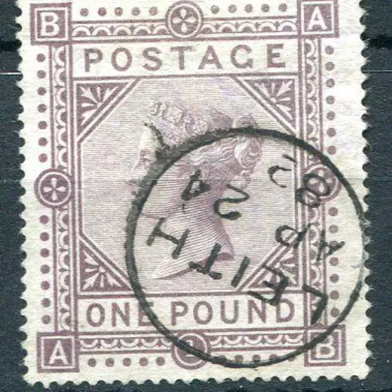 1878 £1 brown-lilac QV, Plate 1, Maltese Cross ...