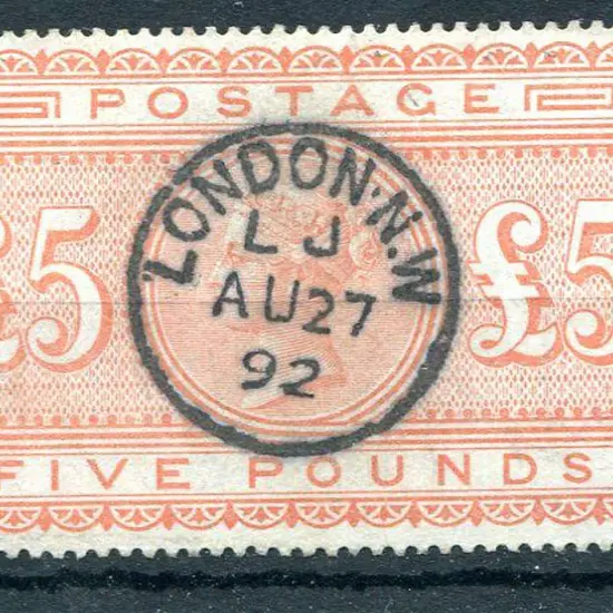 1882 £5 orange on white paper. F/U by crisp, ...