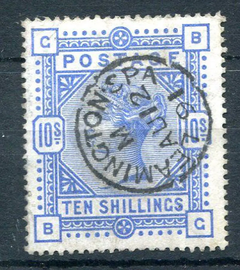1883/84 10/- ultramarine. Superb used by a "socked ... Image 1++