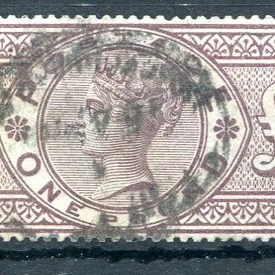 1884 £1 brown-lilac QV, three crowns wmk. Good to ...