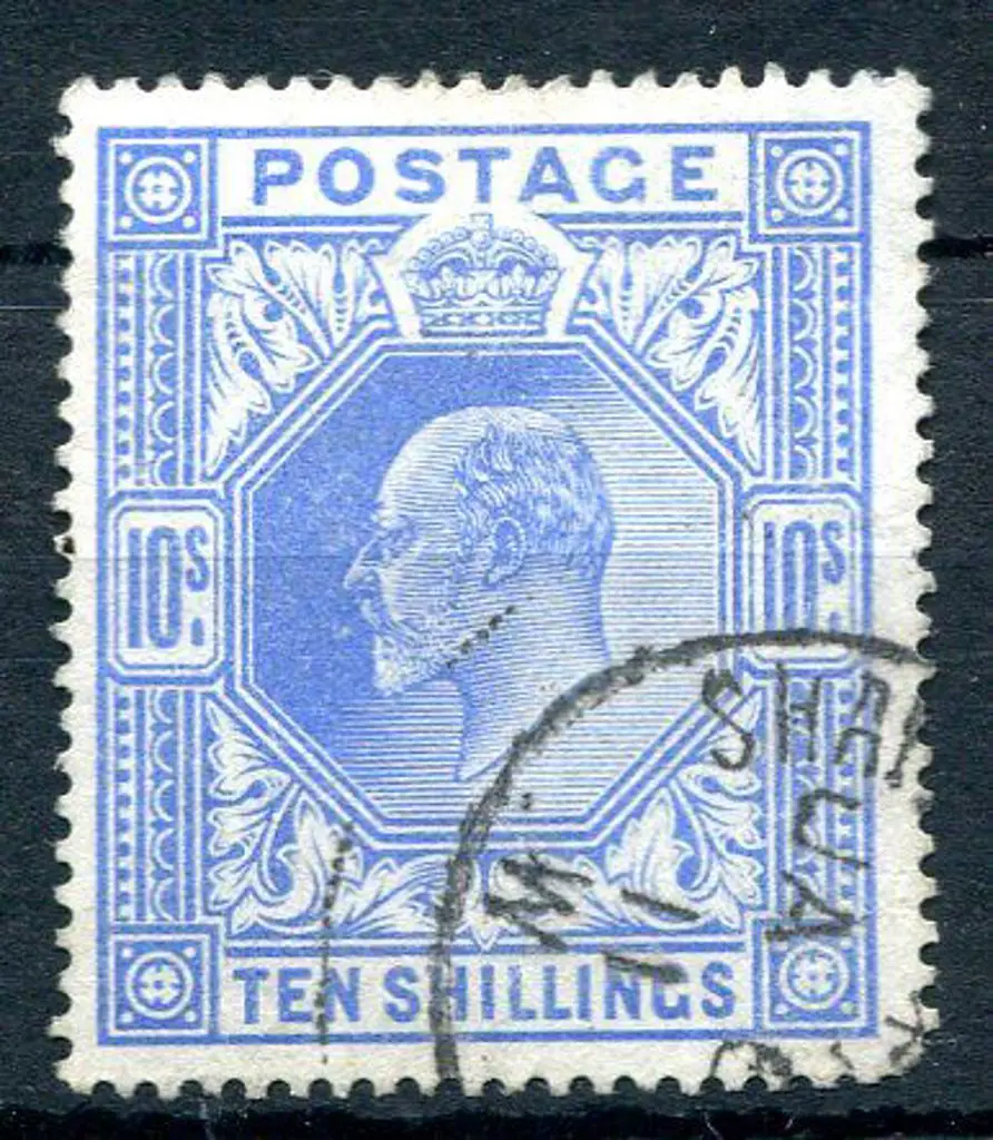 1902 10/- ultramarine KEVII F/U with JA 6 11 cds. ... Image 1++