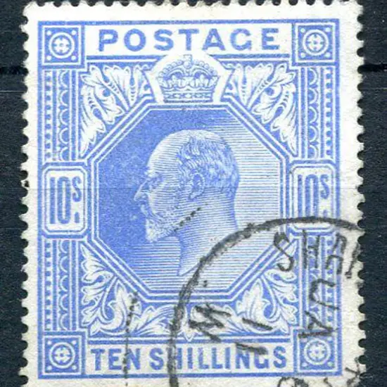 1902 10/- ultramarine KEVII F/U with JA 6 11 cds. ...