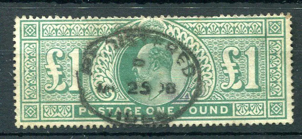 1902/10 £1 dull blue-green KEVII fine used by 1908 ... Image 1++
