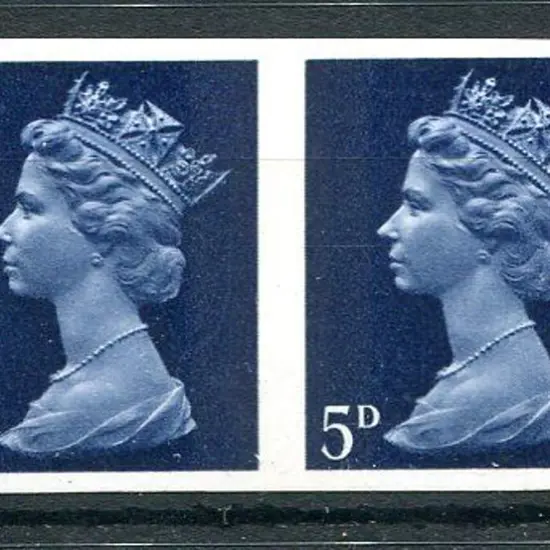1968 5d royal blue Machin imperforate horiz pair. ...