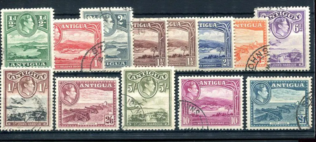 Antigua 1938/51 KGVI defins to £1 with extra shade ... Image 1++