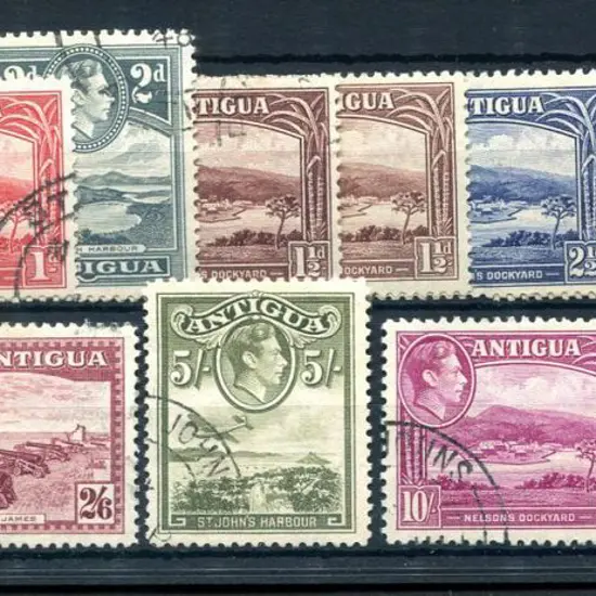 Antigua 1938/51 KGVI defins to £1 with extra shade ...