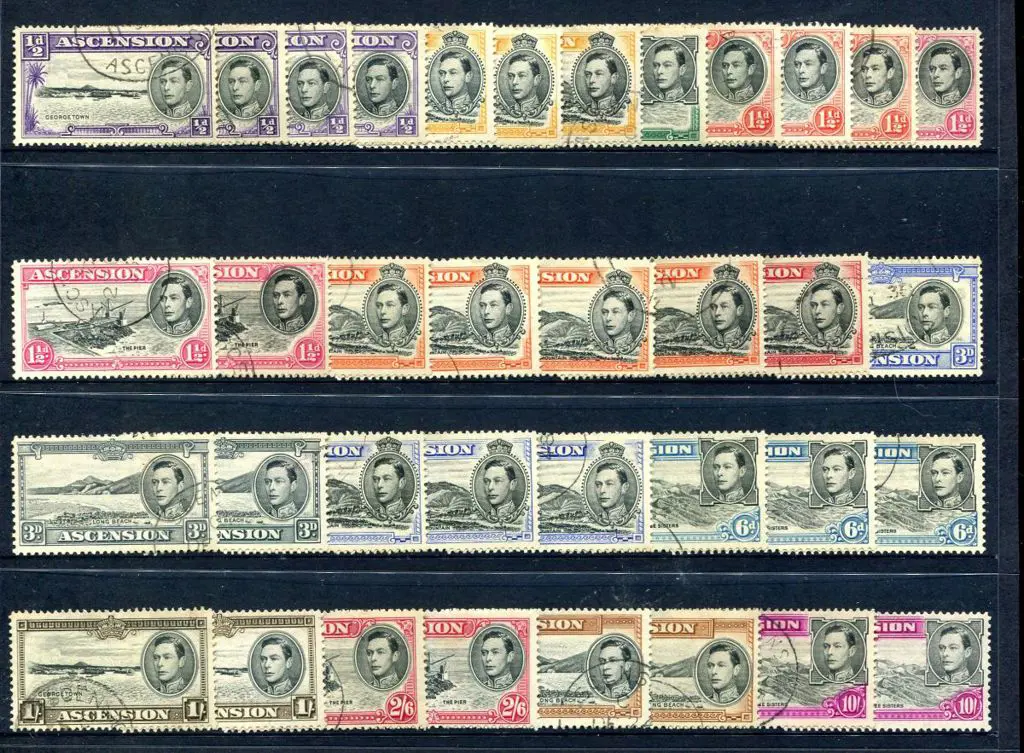 Ascension 1938/47 KGVI set to 10/- in all perfs & ... Image 1++