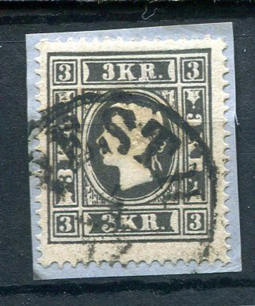 Austria 1858 3k black on piece. F/U by Pesth cds. ... Image 1++