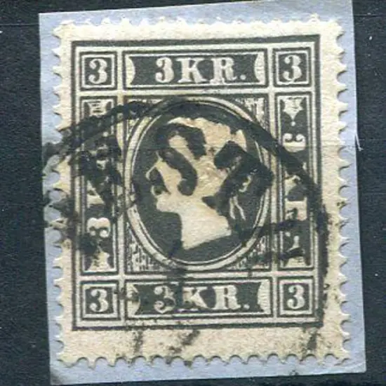 Austria 1858 3k black on piece. F/U by Pesth cds. ...