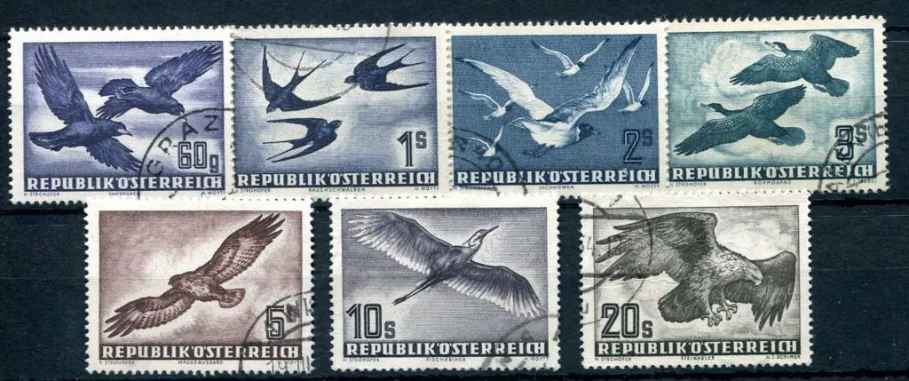 Austria 1950/53 Bird Airmails set of 7 to 20s. ... Image 1++