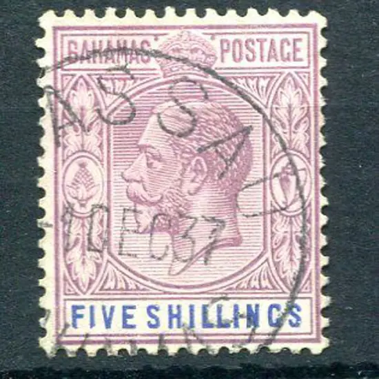 Bahamas 1921/37 5/- KGV. Fine used with 1 Dec 37 ...