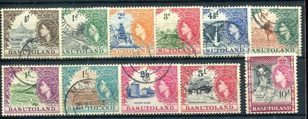 Basutoland 1954 QEII defins to 10/-. Fine used. SG ... Image 1++