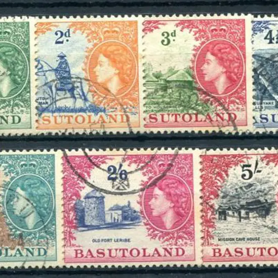 Basutoland 1954 QEII defins to 10/-. Fine used. SG ...