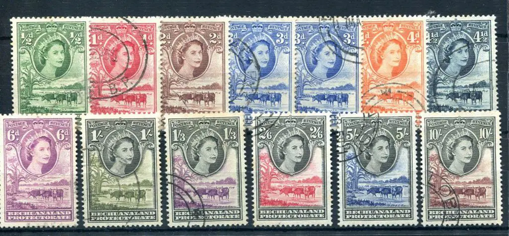 Bechuanaland 1955/58 QEII defins to 10/- incl 3d ... Image 1++