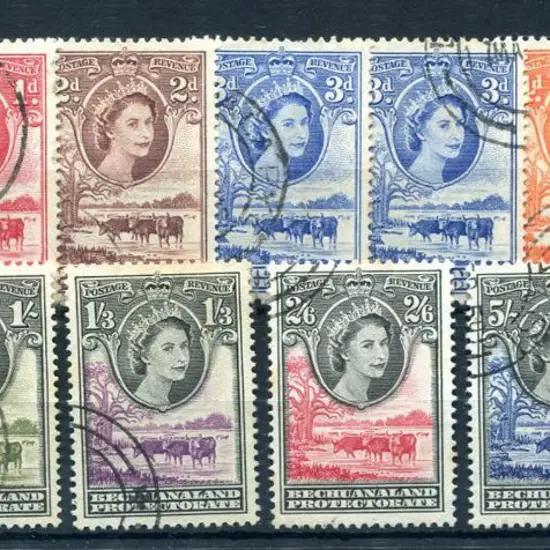 Bechuanaland 1955/58 QEII defins to 10/- incl 3d ...