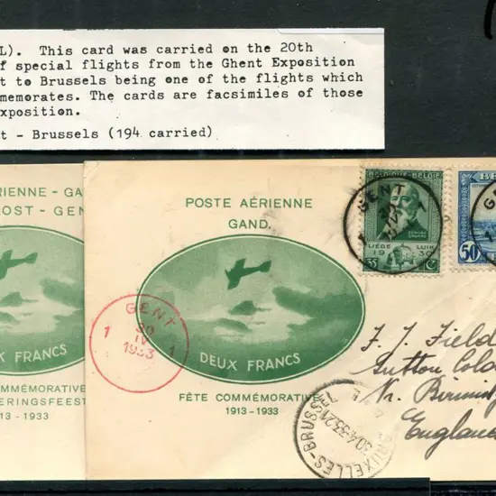 Belgium 1933 (30th April) 20th Anniv illust flight ...