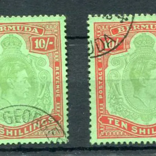 Bermuda 1938/53 KGVI 10/- green & deep lake on ...